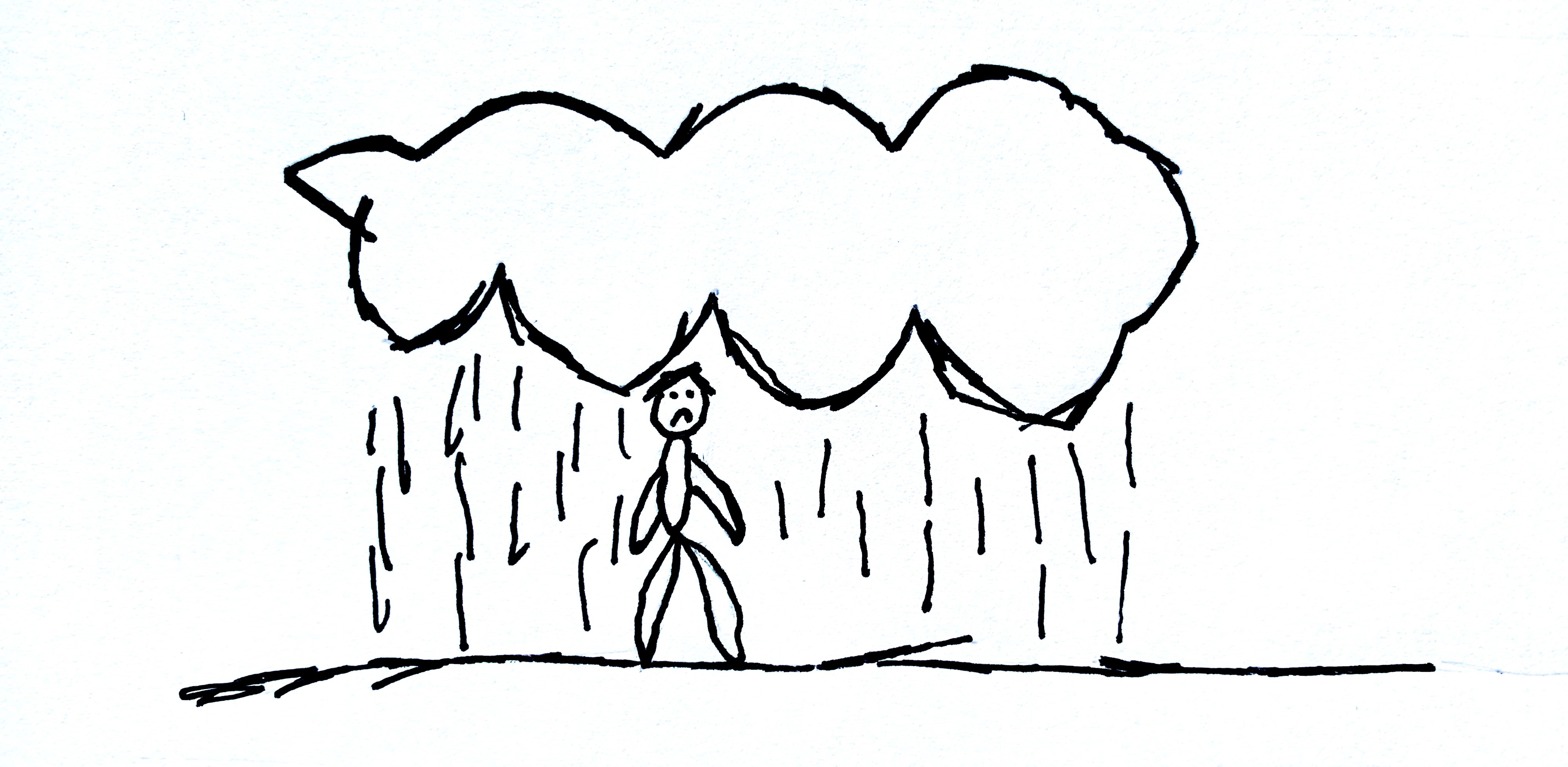 child's drawing of person under a rain cloud child's drawing of person under a rain cloud